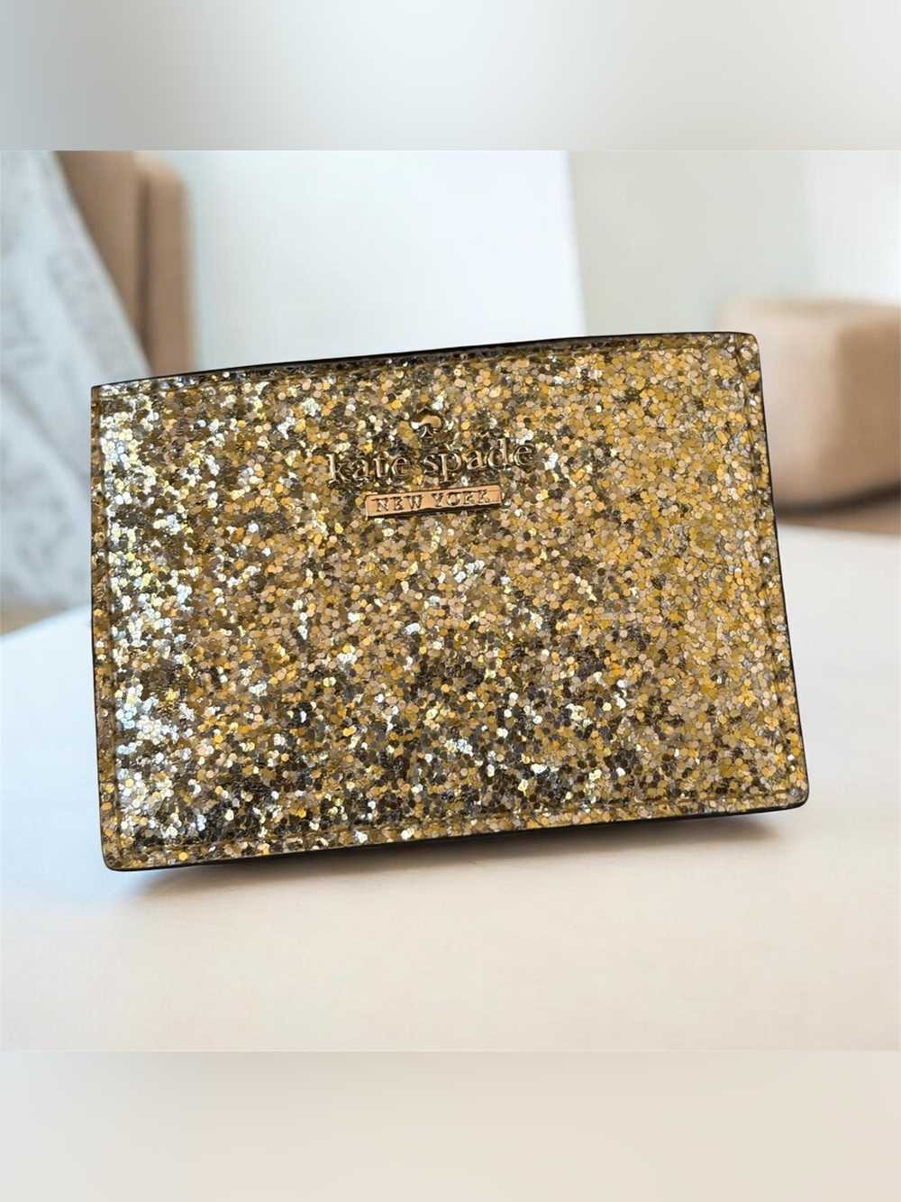 Kate spade Storybook lining Gold  Glitter Compact cardholder Case